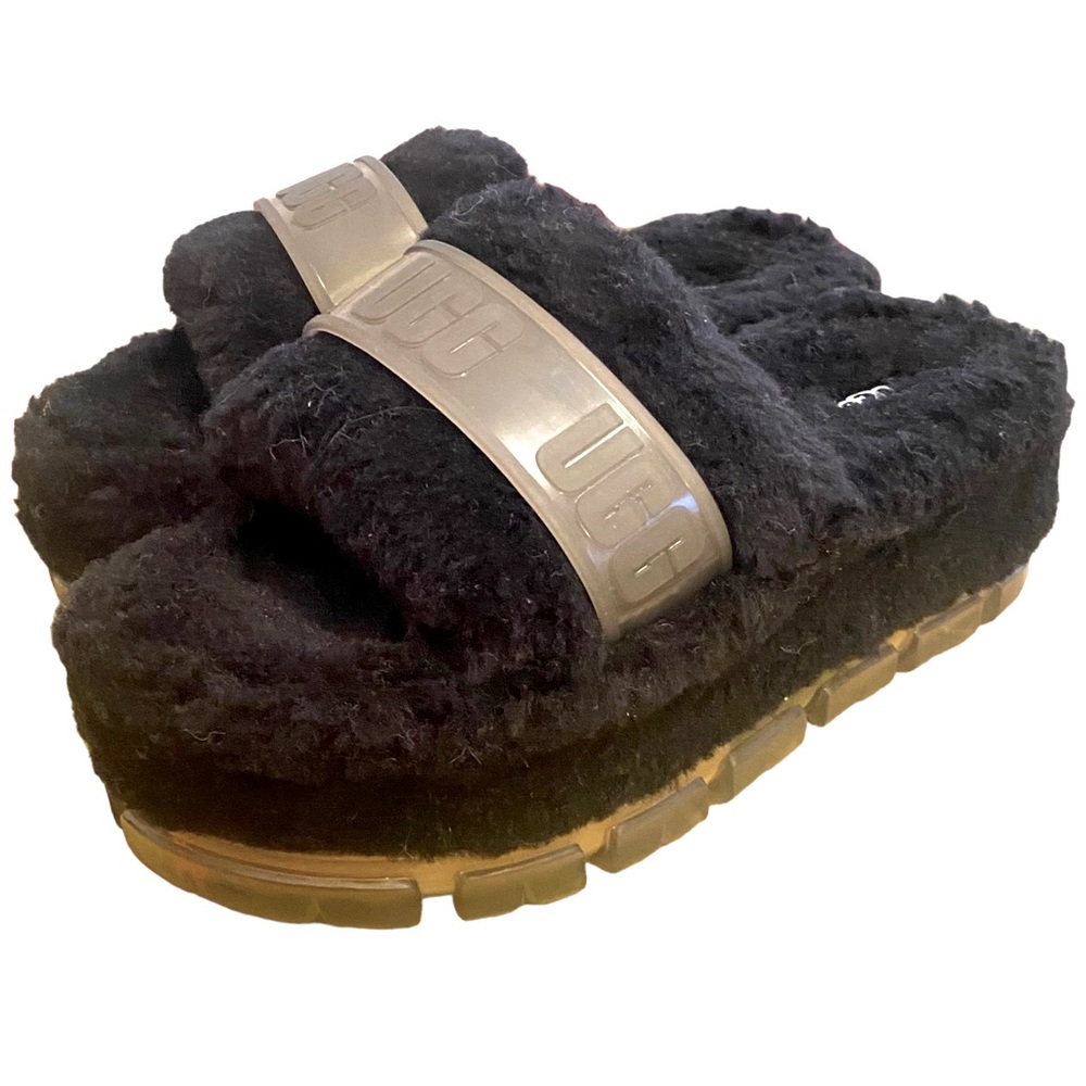 Ugg Fluffita Clear Platform Sandals Slides Sz 9 Faux Fur Shearling NWOB